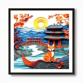 Quilling paper majestic Pagoda design Art Print