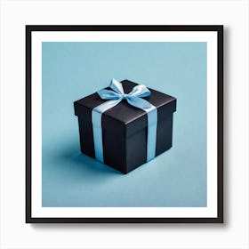 Black Gift Box With Blue Ribbon 1 Art Print