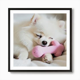 Dog Sleeping With Toy Art Print