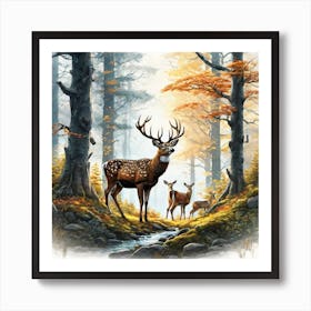 Deer In The Woods 49 Art Print