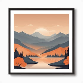 Misty mountains background in orange tone 18 Art Print