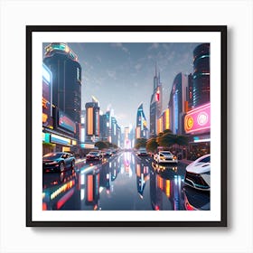 Metaverse, futuristic city, virtual world, white, hyper-realism, ultra-realism Art Print