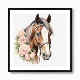 Horse With Roses Art Print