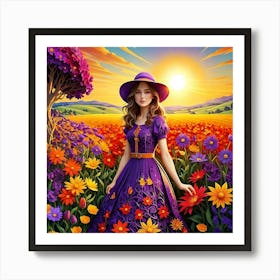 Girl In Purple Hat Art Print