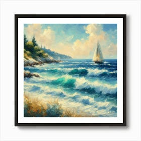 Sailboat On The Sea, Acrylic Painting Style 3 Art Print