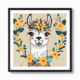 Llama With Flowers Art Print