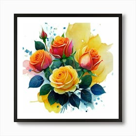 Watercolor design with beautiful roses oil painting abstract 5 Art Print