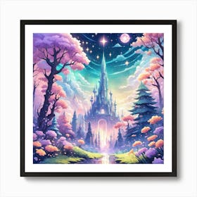 A Fantasy Forest With Twinkling Stars In Pastel Tone Square Composition 36 Art Print