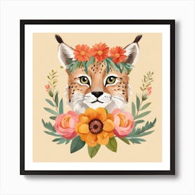 Floral Baby Lynx Nursery Illustration (41) Art Print