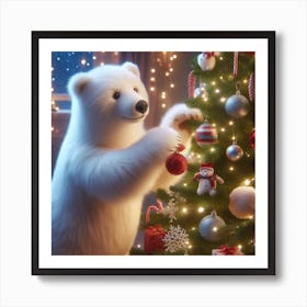 Polar Bear Decorating Christmas Tree Art Print