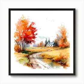 Watercolor Autumn Landscape Watercolor Painting 2 Art Print