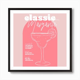 Vintage Retro Inspired Classic Margarita Recipe Pink And Dark Pink Square Art Print