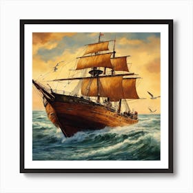 Sailing Ship In Rough Seas Art Print