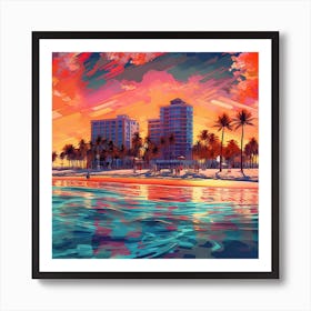 Sunset At The Beach 3 Art Print