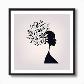 Portrait Of A Woman With Flowers Art Print