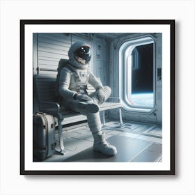 Astronaut Sitting On Bench In Space Art Print