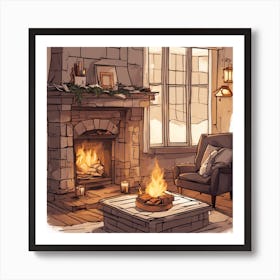 Fireplace Drawing Art Print