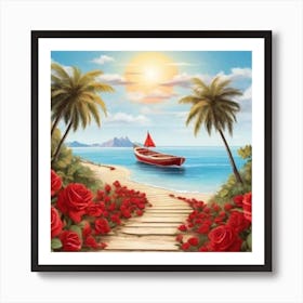 Red Roses On The Beach1 Art Print