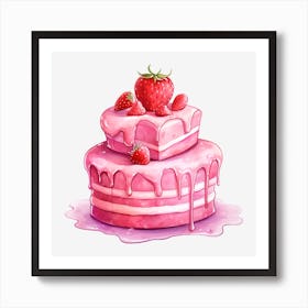 Pink Cake With Strawberries 2 Art Print
