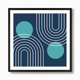 Mid Century Modern Geometric B11 In Navy Blue And Teal (Rainbow And Sun Abstract) 02 Art Print