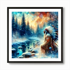 Native American Male By Stream Abstract 2 Art Print