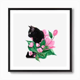 Cherry blossom cat Art Print