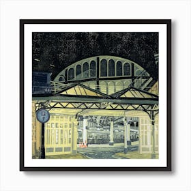 York Station Night Reduction Linocut Art Print