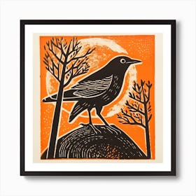 Retro Bird Lithograph Blackbird 3 Art Print