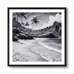 Hawaiian Beach black and white Art Print