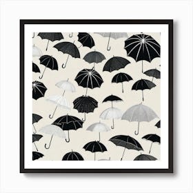 Umbrellas black and white Art Print