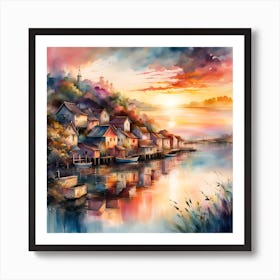 Sunset In The Village Art Print