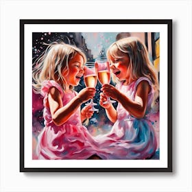 Two Little Girls Drinking Champagne Art Print