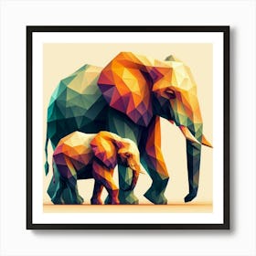 Low Poly Elephants Art Print