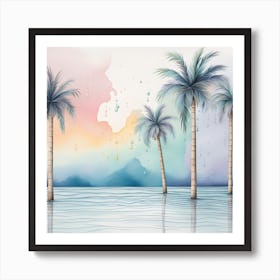 Palm Tree Watercolor Dripping Art Print
