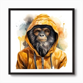 Watercolour Cartoon Langur In A Hoodie 2 Art Print