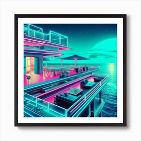 Neon House On The Beach Art Print