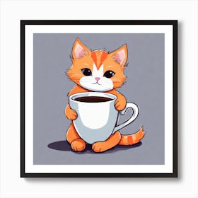 Cute Orange Kitten Loves Coffee Square Composition 40 Art Print