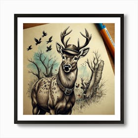 Deer In The Woods 40 Art Print