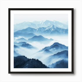 Mountain Range In Fog Poster