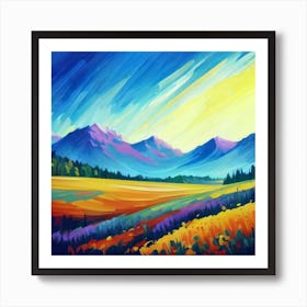 Landscape View Of Colorful Meadows And Mountains(1) Art Print