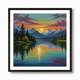 Sunset Over Lake Art Print