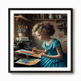 Little Girl In Blue Dress Art Print