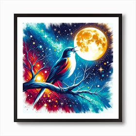 Bird Singing At The Moon Art Print