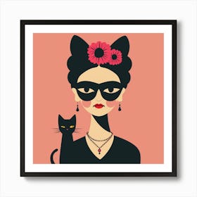 Frida Kahlo Black Cat Art Print