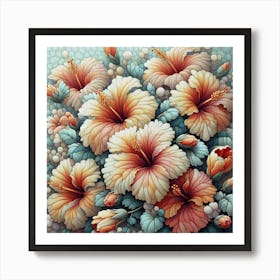 Pattern with Hibiscus flowers 7 Art Print