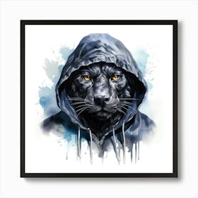 Watercolour Cartoon Panther In A Hoodie Art Print