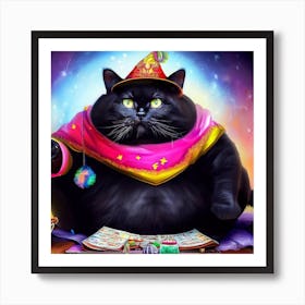 Black Cat In A Hat Art Print