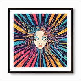 Psychedelic Woman With Colorful Hair Art Print