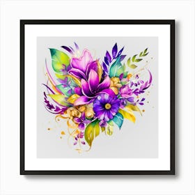 Watercolor Mardi Gras Flower Bouquets 1 Art Print