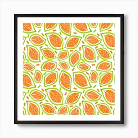 Melon Scattered Leaves Polka Dot Art Print